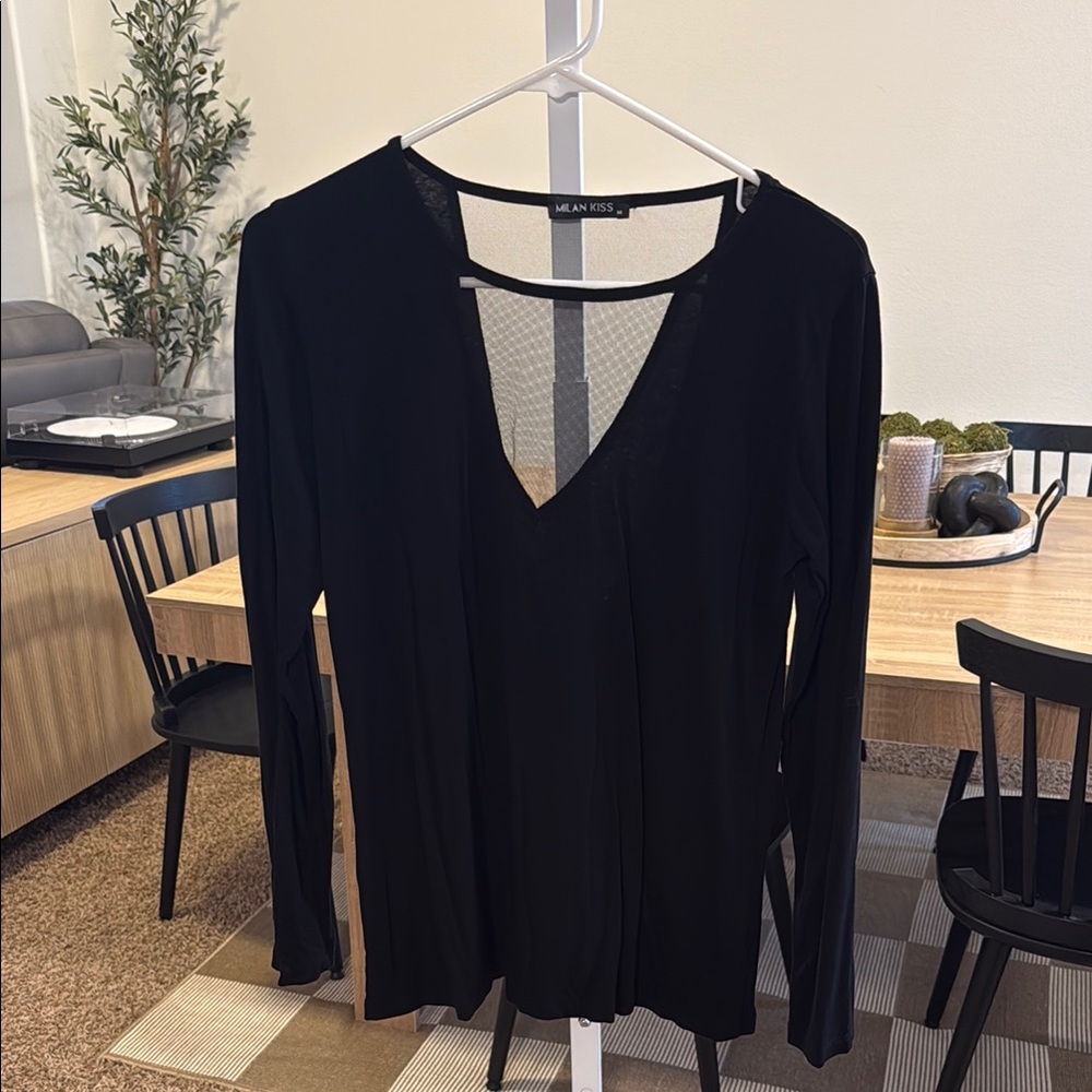 Black mesh front and back Long Sleeve Blouse